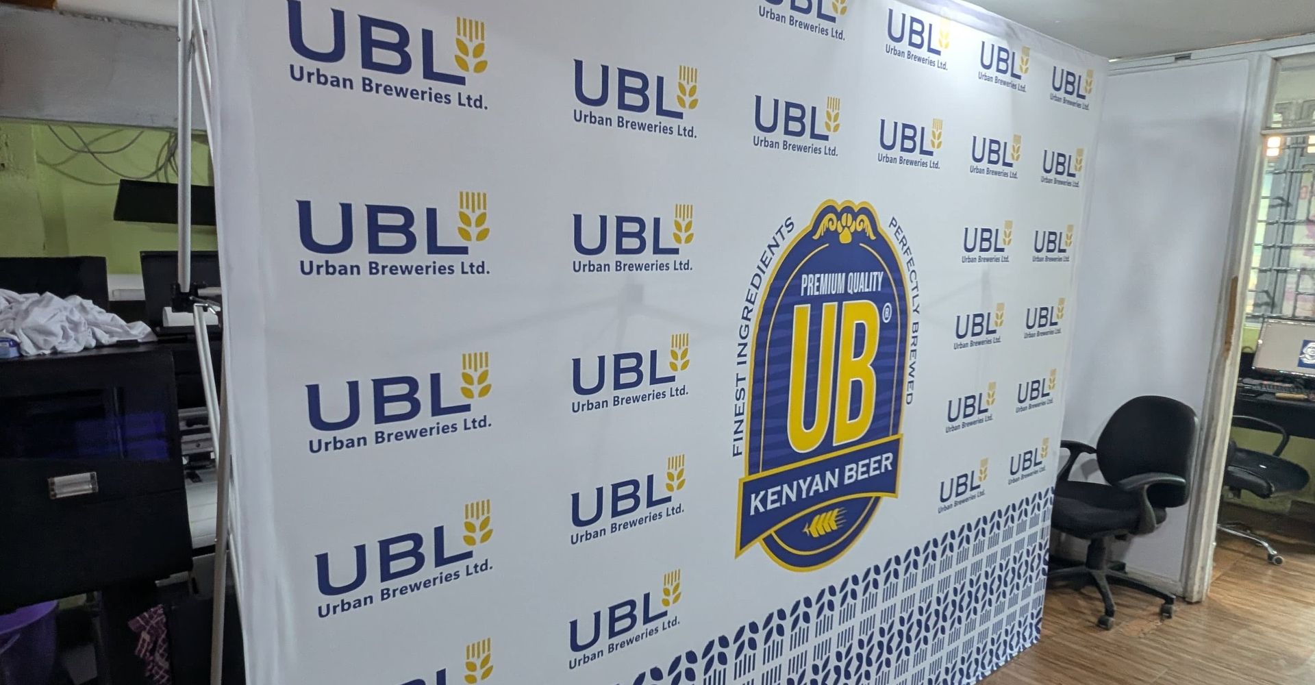 Branded media backdrop wall printed by Ocean Graphics
