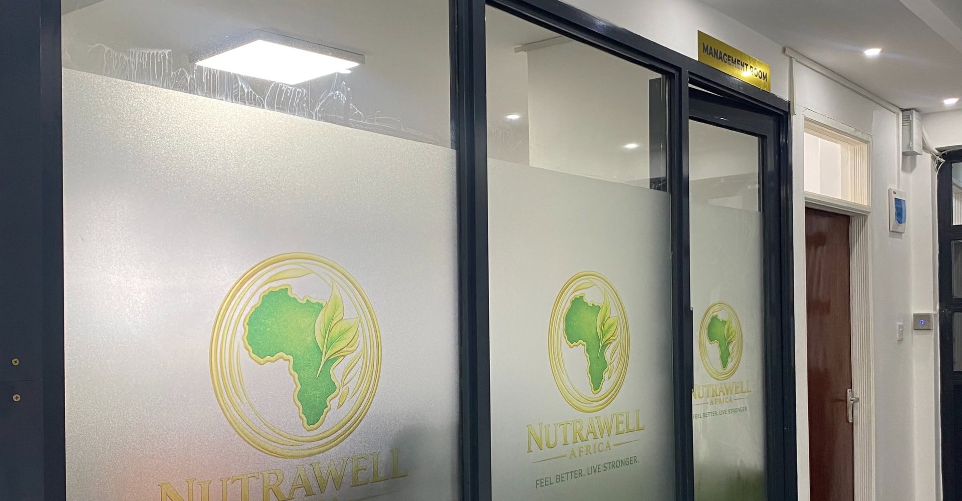 Frosted glass office branding installed by Ocean Graphics in Nairobi